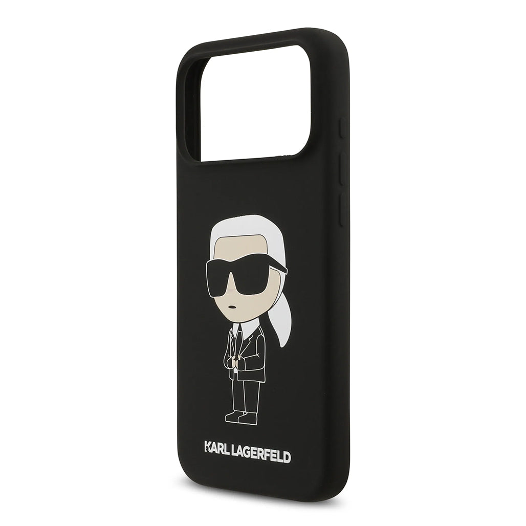 A Photo Of Karl Lagerfeld Liquid Silicone Case with Ikonik NFT Logo for iPhone 17 Pro Max