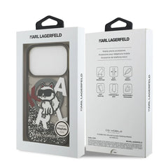A Photo Of Karl Lagerfeld MagSafe Liquid Glitter Case with Scattered Choupette Logo for iPhone 17 Pro Max