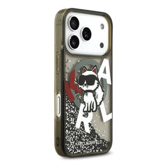 A Photo Of Karl Lagerfeld MagSafe Liquid Glitter Case with Scattered Choupette Logo for iPhone 17 Pro Max