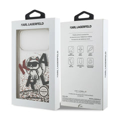 A Photo Of Karl Lagerfeld MagSafe Liquid Glitter Case with Scattered Choupette Logo for iPhone 17 Pro Max
