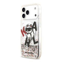 A Photo Of Karl Lagerfeld MagSafe Liquid Glitter Case with Scattered Choupette Logo for iPhone 17 Pro Max