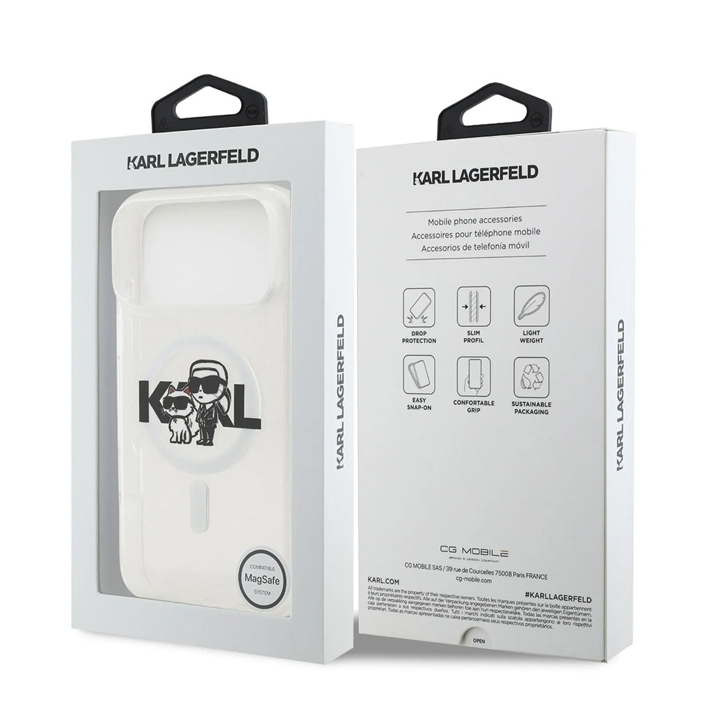 A Photo Of Karl Lagerfeld MagSafe Glitter Case with Karl & Choupette Heads for iPhone 17 Pro Max