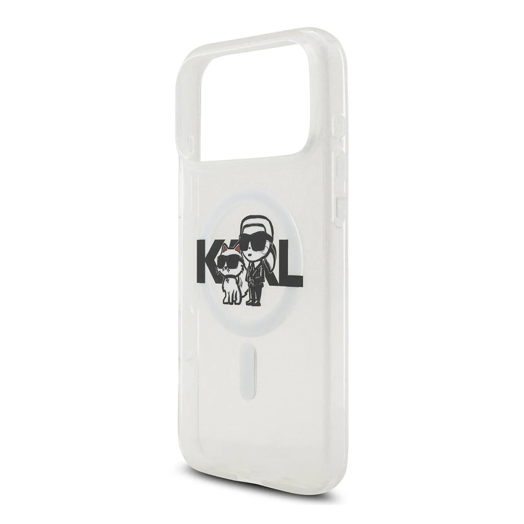 A Photo Of Karl Lagerfeld MagSafe Glitter Case with Karl & Choupette Heads for iPhone 17 Pro Max