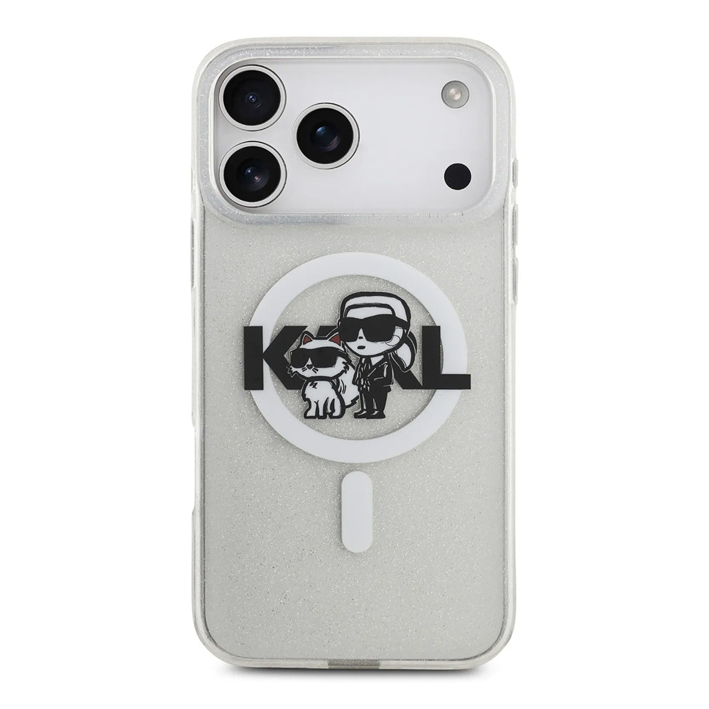 A Photo Of Karl Lagerfeld MagSafe Glitter Case with Karl & Choupette Heads for iPhone 17 Pro Max