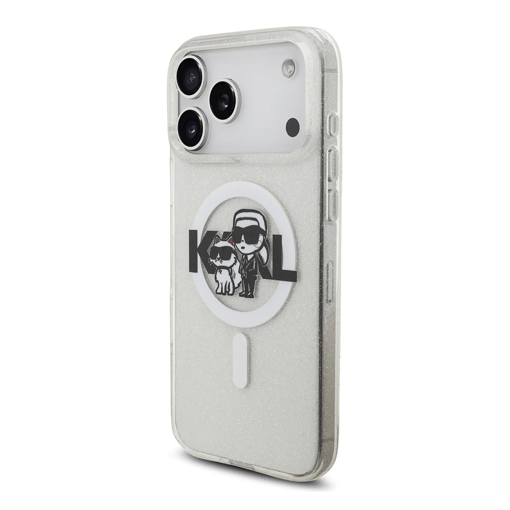 A Photo Of Karl Lagerfeld MagSafe Glitter Case with Karl & Choupette Heads for iPhone 17 Pro Max