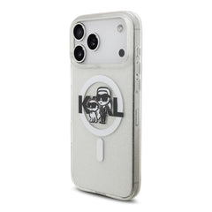 A Photo Of Karl Lagerfeld MagSafe Glitter Case with Karl & Choupette Heads for iPhone 17 Pro Max