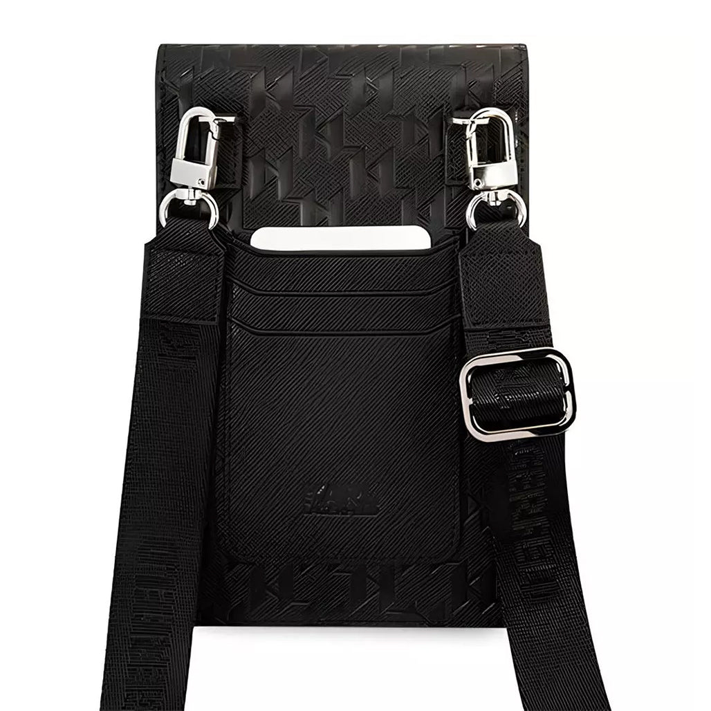 A Photo Of Karl Lagerfeld Monogram Ikonik Wallet Phone Bag – Black ECO Leather Crossbody Purse for Phone, Cards & Essentials