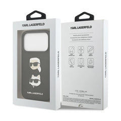 A Photo Of Karl Lagerfeld Full Wrapped Saffiano Leather Case with Karl & Choupette Head Pins for iPhone 17 Pro