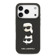 A Photo Of Karl Lagerfeld Full Wrapped Saffiano Leather Case with Karl & Choupette Head Pins for iPhone 17 Pro
