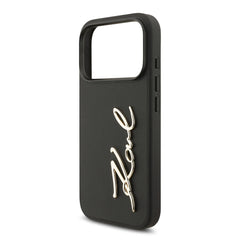 A Photo Of Karl Lagerfeld PU Leather Case with Script Logo & Metal Buttons for iPhone 17 Pro