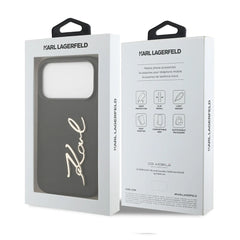 A Photo Of Karl Lagerfeld PU Leather Case with Script Logo & Metal Buttons for iPhone 17 Pro
