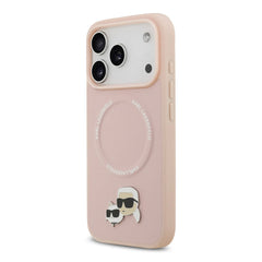 A Photo Of Karl Lagerfeld PU Leather Case with Karl & Choupette Head Pins for iPhone 17 Pro Max