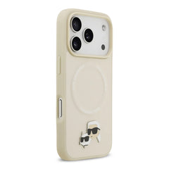 A Photo Of Karl Lagerfeld PU Leather Case with Karl & Choupette Head Pins for iPhone 17 Pro Max