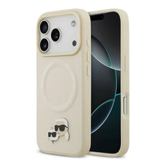 A Photo Of Karl Lagerfeld PU Leather Case with Karl & Choupette Head Pins for iPhone 17 Pro Max