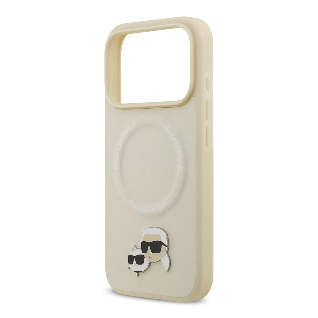 A Photo Of Karl Lagerfeld PU Leather Case with Karl & Choupette Head Pins for iPhone 17 Pro Max