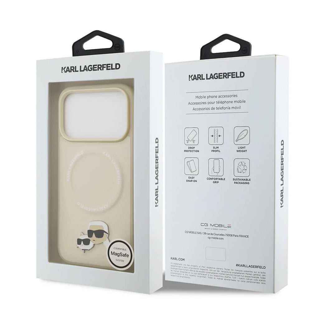 A Photo Of Karl Lagerfeld PU Leather Case with Karl & Choupette Head Pins for iPhone 17 Pro Max