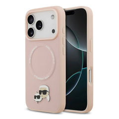 A Photo Of Karl Lagerfeld PU Leather Case with Karl & Choupette Head Pins for iPhone 17 Pro Max