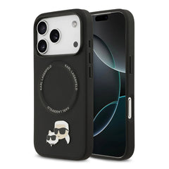 A Photo Of Karl Lagerfeld PU Leather Case with Karl & Choupette Head Pins for iPhone 17 Pro Max