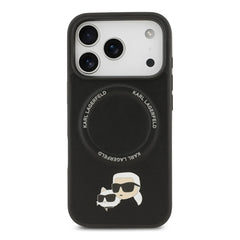 A Photo Of Karl Lagerfeld PU Leather Case with Karl & Choupette Head Pins for iPhone 17 Pro Max