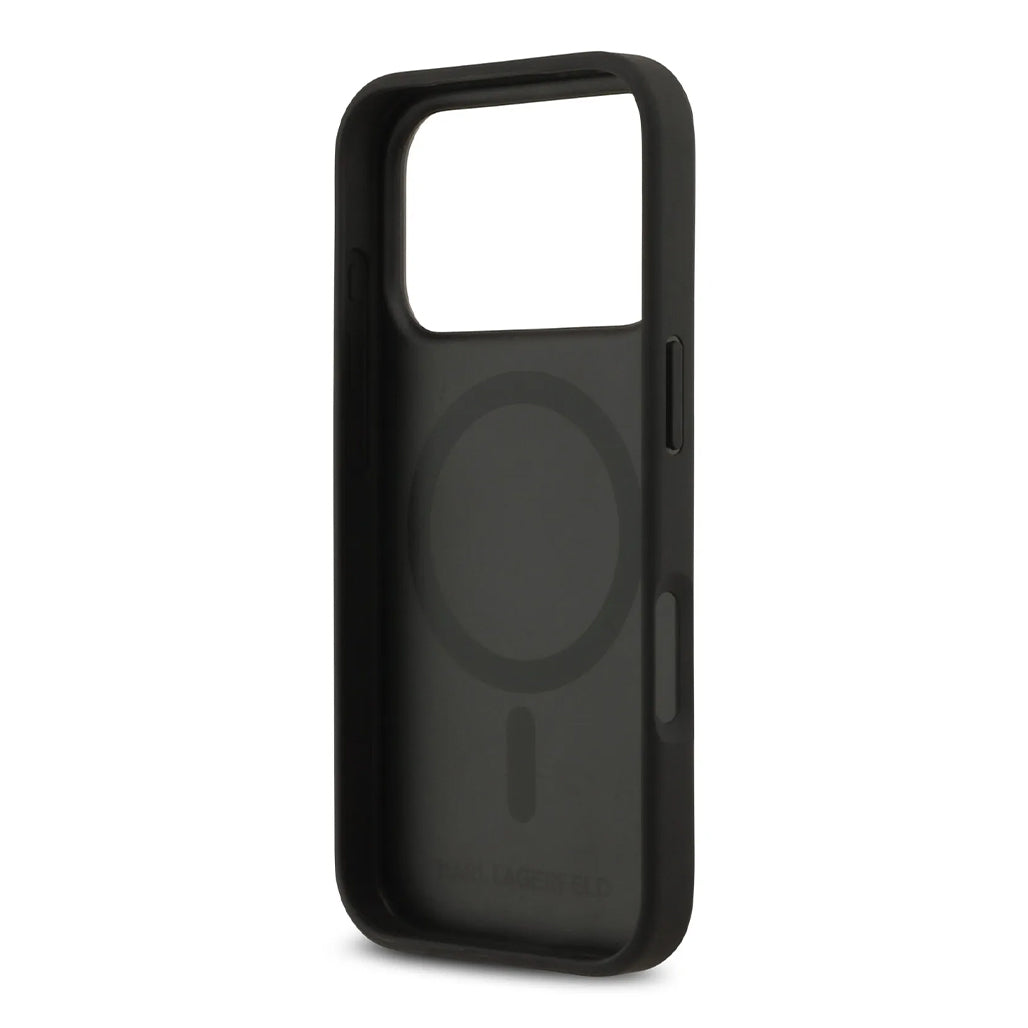 A Photo Of Karl Lagerfeld PU Leather Case with Karl & Choupette Head Pins for iPhone 17 Pro Max