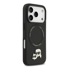 A Photo Of Karl Lagerfeld PU Leather Case with Karl & Choupette Head Pins for iPhone 17 Pro Max