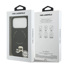 A Photo Of Karl Lagerfeld PU Leather Case with Karl & Choupette Head Pins for iPhone 17 Pro Max