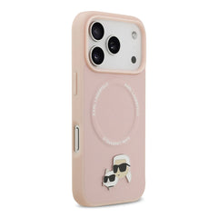 A Photo Of Karl Lagerfeld PU Leather Case with Karl & Choupette Head Pins for iPhone 17 Pro Max
