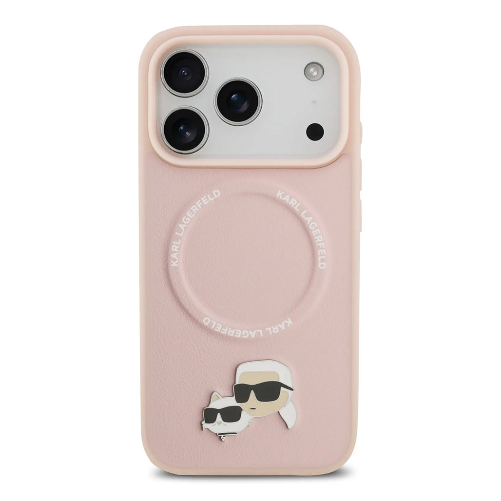 A Photo Of Karl Lagerfeld PU Leather Case with Karl & Choupette Head Pins for iPhone 17 Pro Max