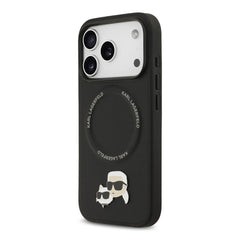 A Photo Of Karl Lagerfeld PU Leather Case with Karl & Choupette Head Pins for iPhone 17 Pro Max