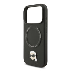 A Photo Of Karl Lagerfeld PU Leather Case with Karl Head Pins for iPhone 17 Pro