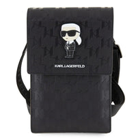Karl Lagerfeld Monogram Ikonik Wallet Phone Bag – Black ECO Leather Crossbody Purse for Phone, Cards & Essentials