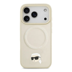 A Photo Of Karl Lagerfeld PU Leather Case with Karl Head Pins for iPhone 17 Pro Max