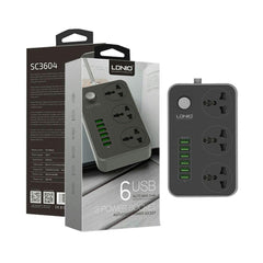 A Photo Of LDNIO SC3604 Universal Power Strip with 3 AC Outlets & 6 USB Ports