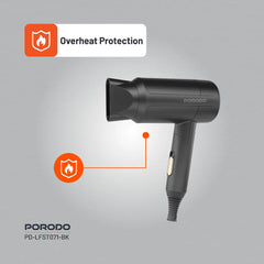 A Photo Of Porodo Lifestyle 1200W Foldable Hair Dryer 1.8M Cable - Black