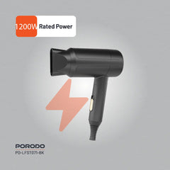 A Photo Of Porodo Lifestyle 1200W Foldable Hair Dryer 1.8M Cable - Black