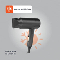 A Photo Of Porodo Lifestyle 1200W Foldable Hair Dryer 1.8M Cable - Black