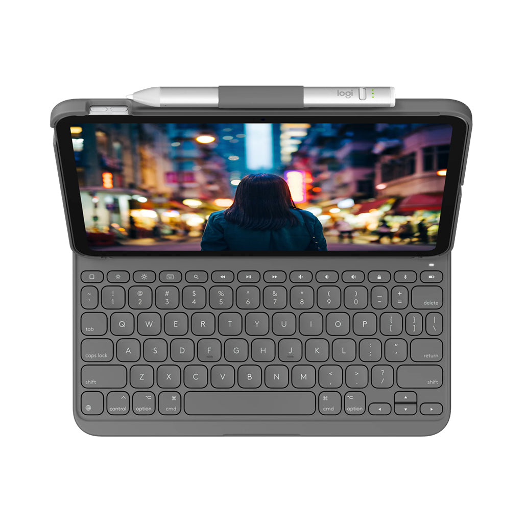 A Photo Of Logitech Slim Folio Bluetooth Keyboard Case for iPad 10th Generation – Oxford Grey (English Layout)