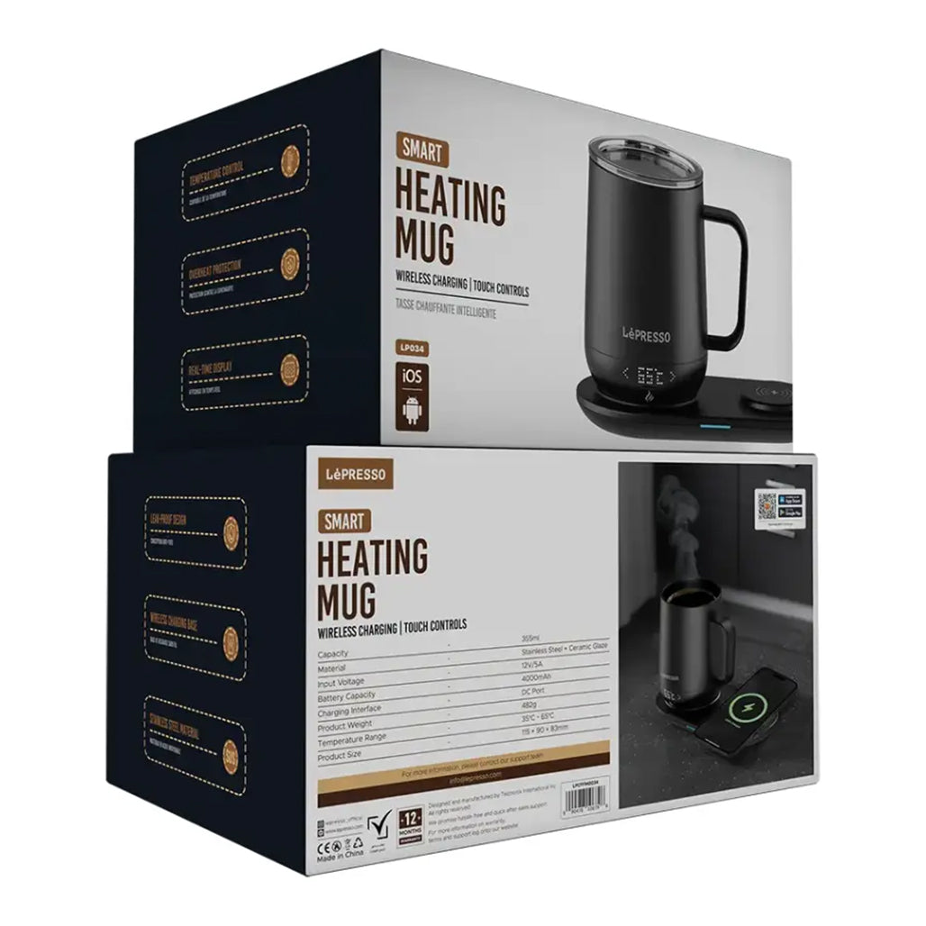A Photo Of Lepresso Smart Heating Mug – Temperature-Controlled Black Mug with Wireless Charging