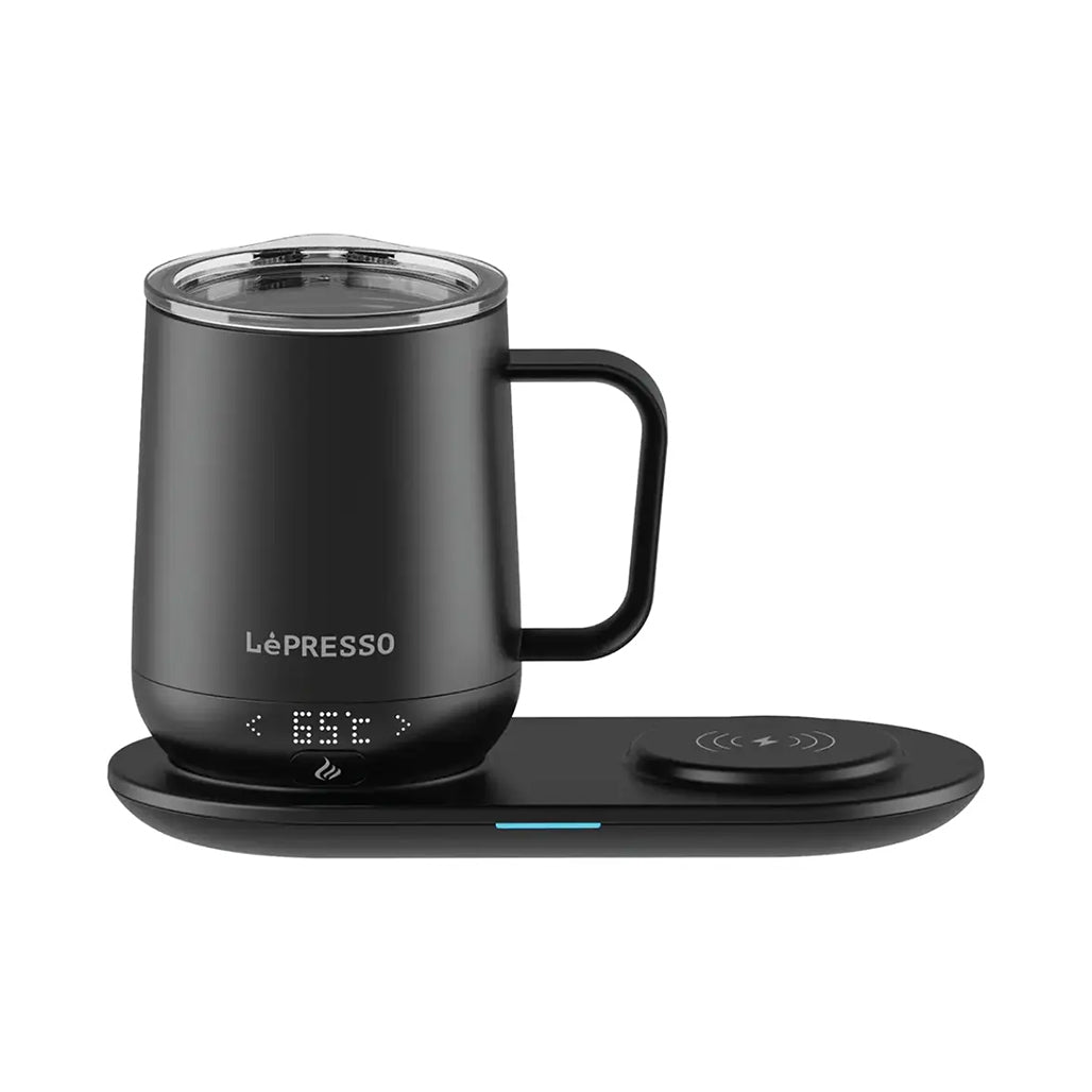 A Photo Of Lepresso Smart Heating Mug – Temperature-Controlled Black Mug with Wireless Charging