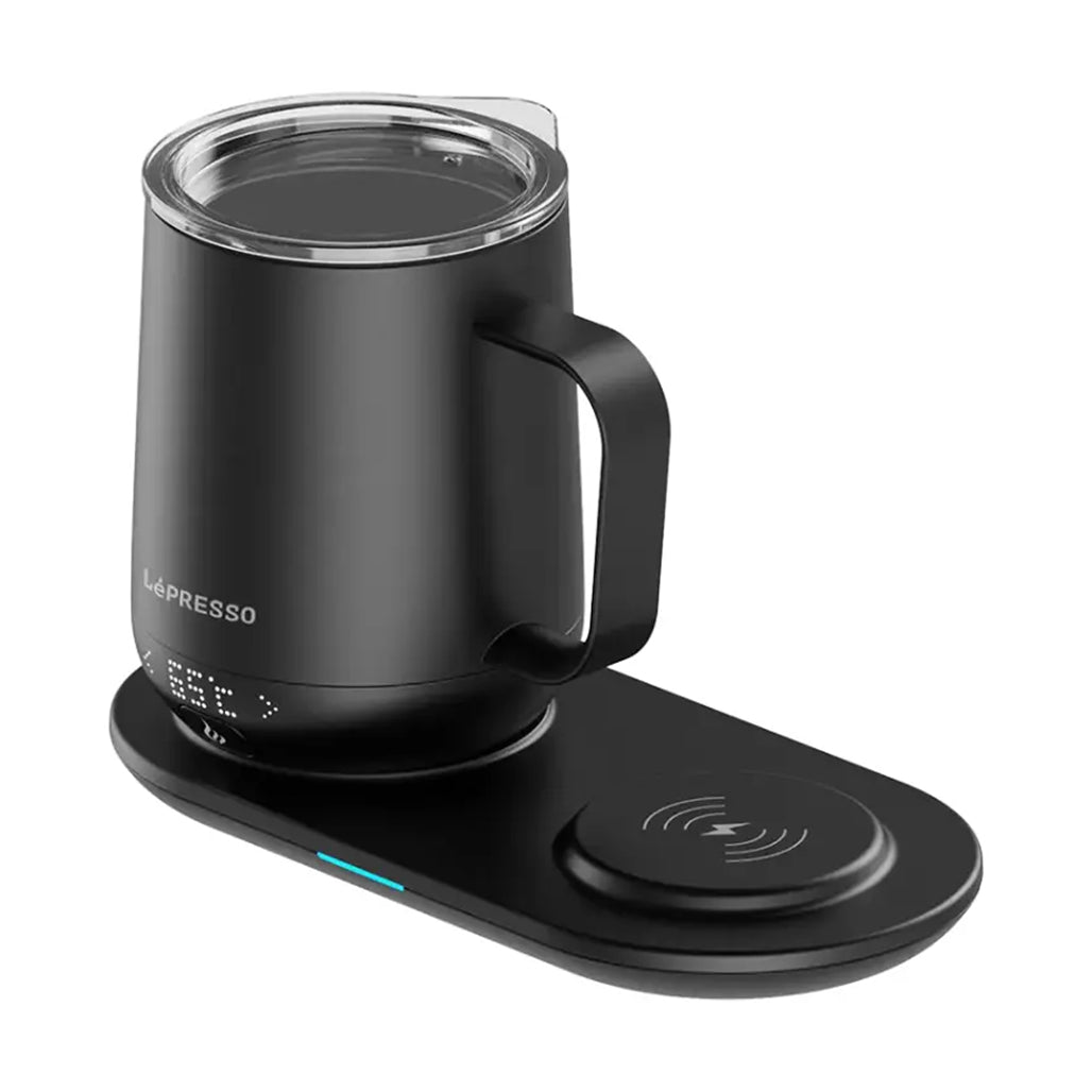 A Photo Of Lepresso Smart Heating Mug – Temperature-Controlled Black Mug with Wireless Charging