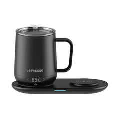A Photo Of Lepresso Smart Heating Mug – Temperature-Controlled Black Mug with Wireless Charging