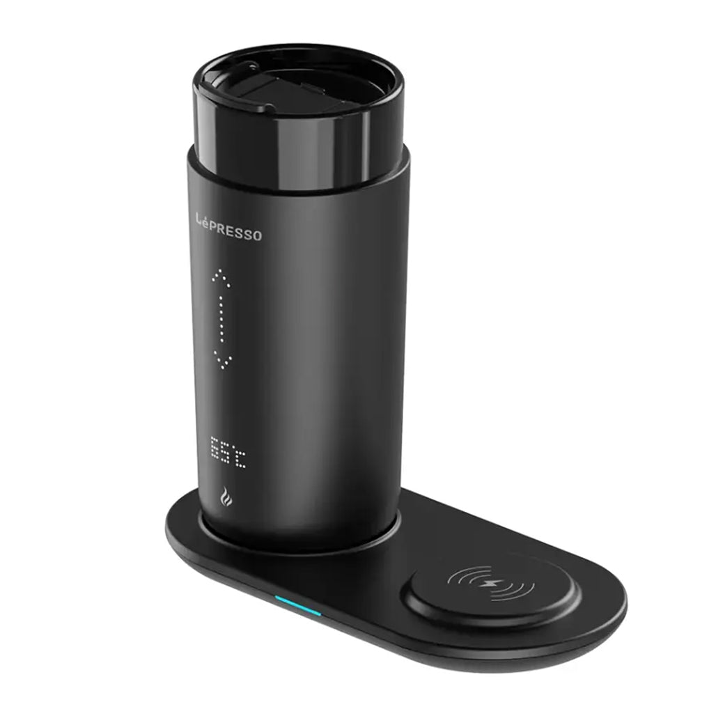 A Photo Of Lepresso Smart Travel Heating Mug – Temperature-Controlled Coffee Mug with Wireless Charging