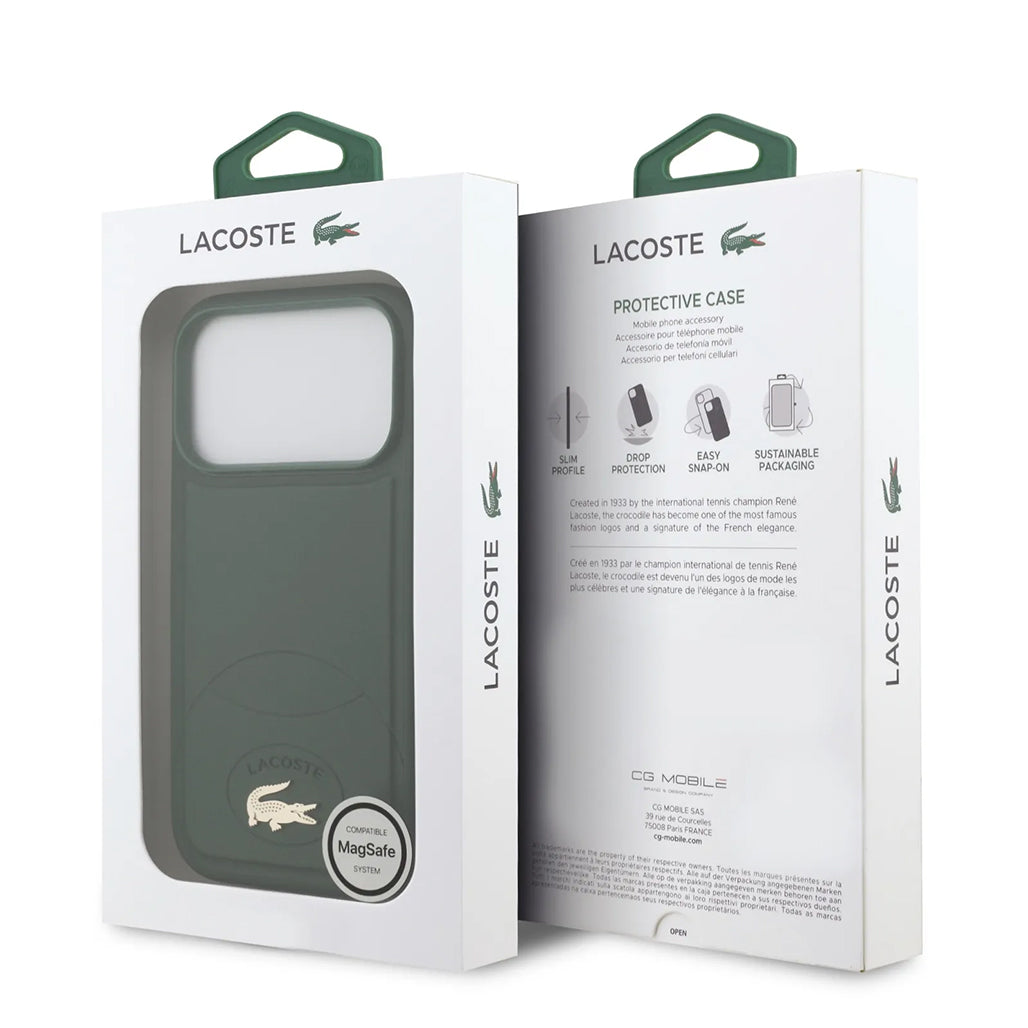 A Photo Of Lacoste MagSafe PU Leather Hard Case with Bliss Design for iPhone 17 Pro Max