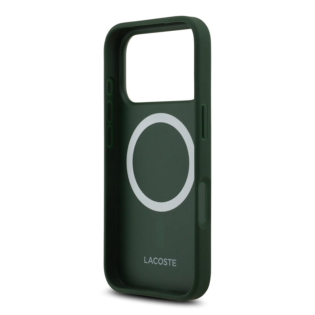 A Photo Of Lacoste MagSafe PU Leather Hard Case with Bliss Design for iPhone 17 Pro Max