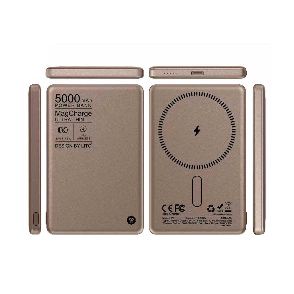 A Photo Of Lito LP01 5000mAh Wireless Magnetic Power Bank – 15W MagSafe Charging, 20W PD Fast Charge
