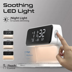 A Photo Of Promate Lumix-15W Multi-Function LED Alarm Clock with 15W Wireless Charger