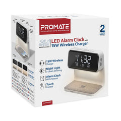 A Photo Of Promate Lumix-15W Multi-Function LED Alarm Clock with 15W Wireless Charger