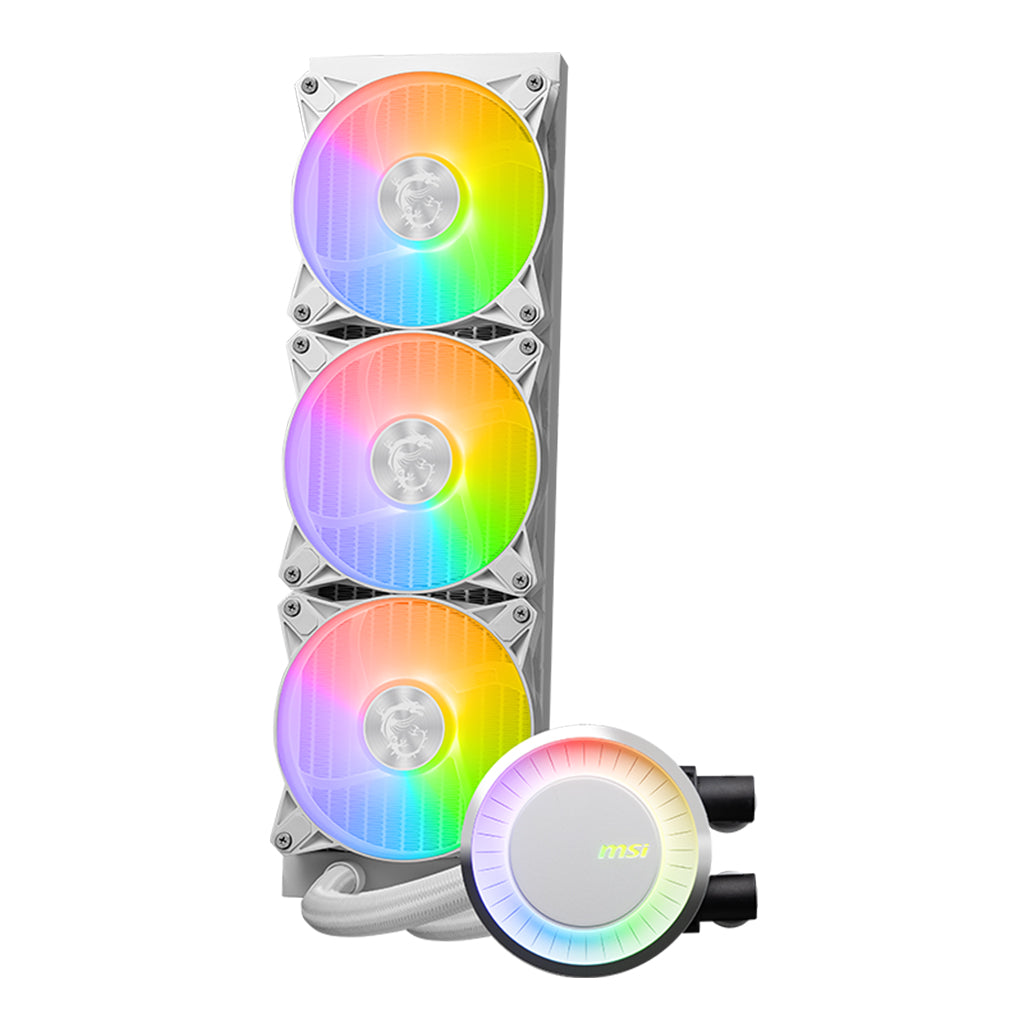 A Photo Of MSI MAG CoreLiquid E360 - White - High Performance 360mm AIO Liquid Cooler for Enhanced CPU Cooling - 306-7ZW6E11-C24