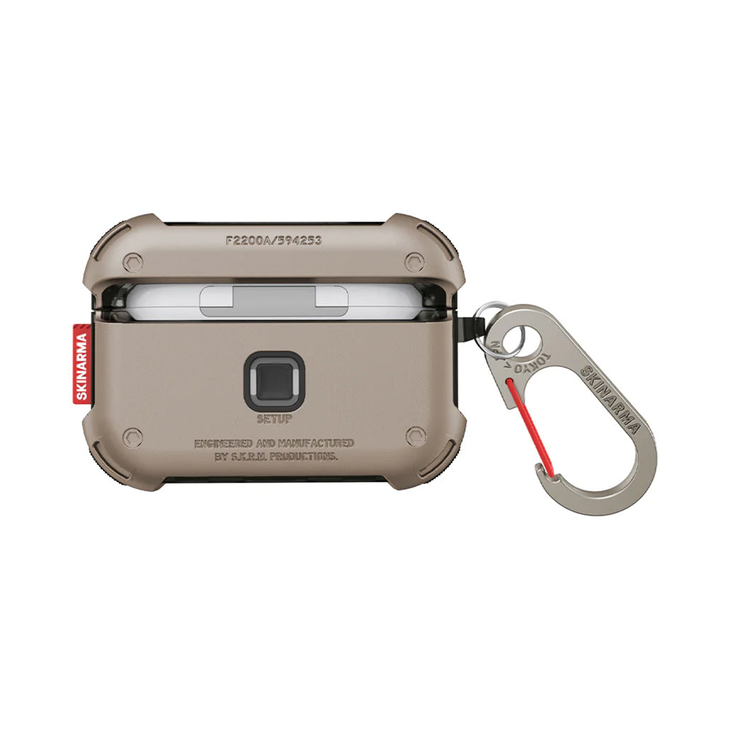 A Photo Of Skinarma MECHA Magnetic Locking Case for AirPods Pro 2 – Retro-Futuristic Protective Shell