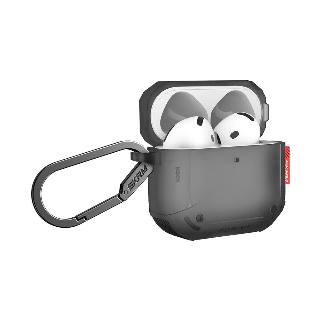 A Photo Of Skinarma MECHA CE AirPods 4 Case – Durable Retro-Futuristic Protection with Enhanced Grip & Wireless Charging Support